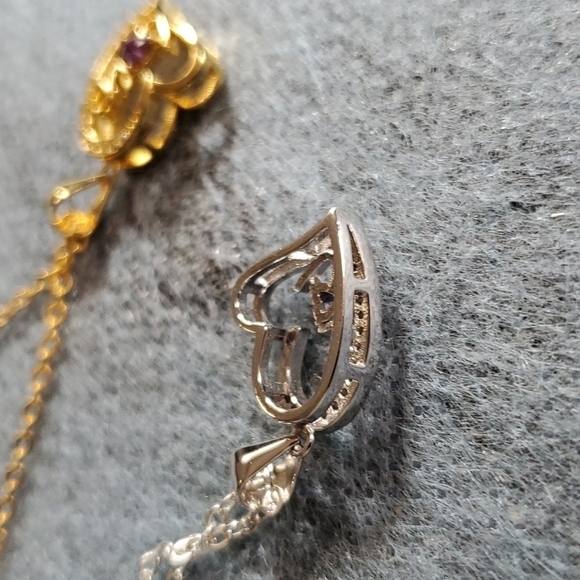 Simulated Amethyst & Crystal LOVE Heart Pendant 18in Necklace in Sterling Silver - Picture 9 of 10